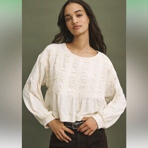🆕 NWT Anthropologie | Pilcro Ivory Ruffle Textured Panel Babydoll Short Top Sz L
